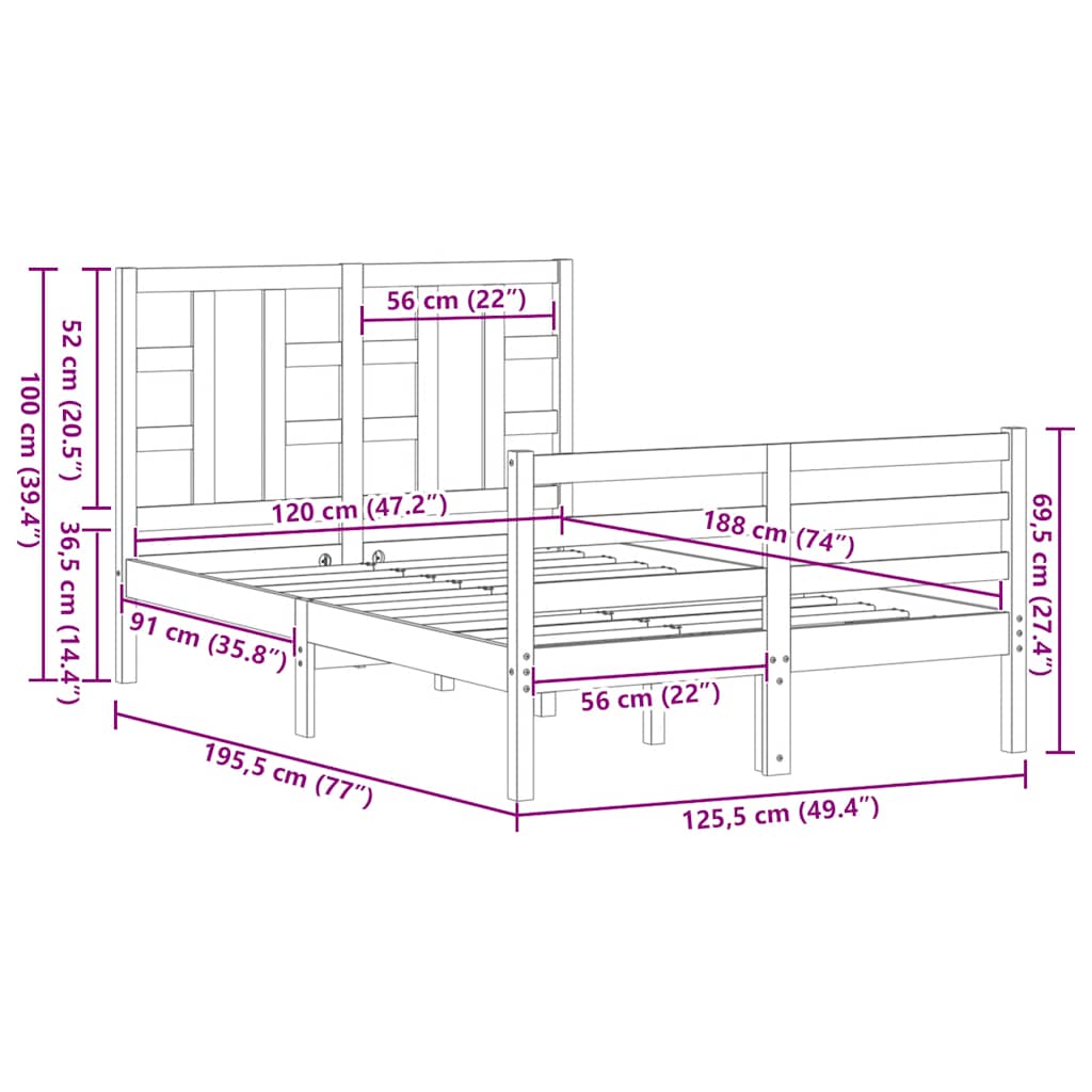 fekete tömör fa ágykeret fejtámlával Small Double