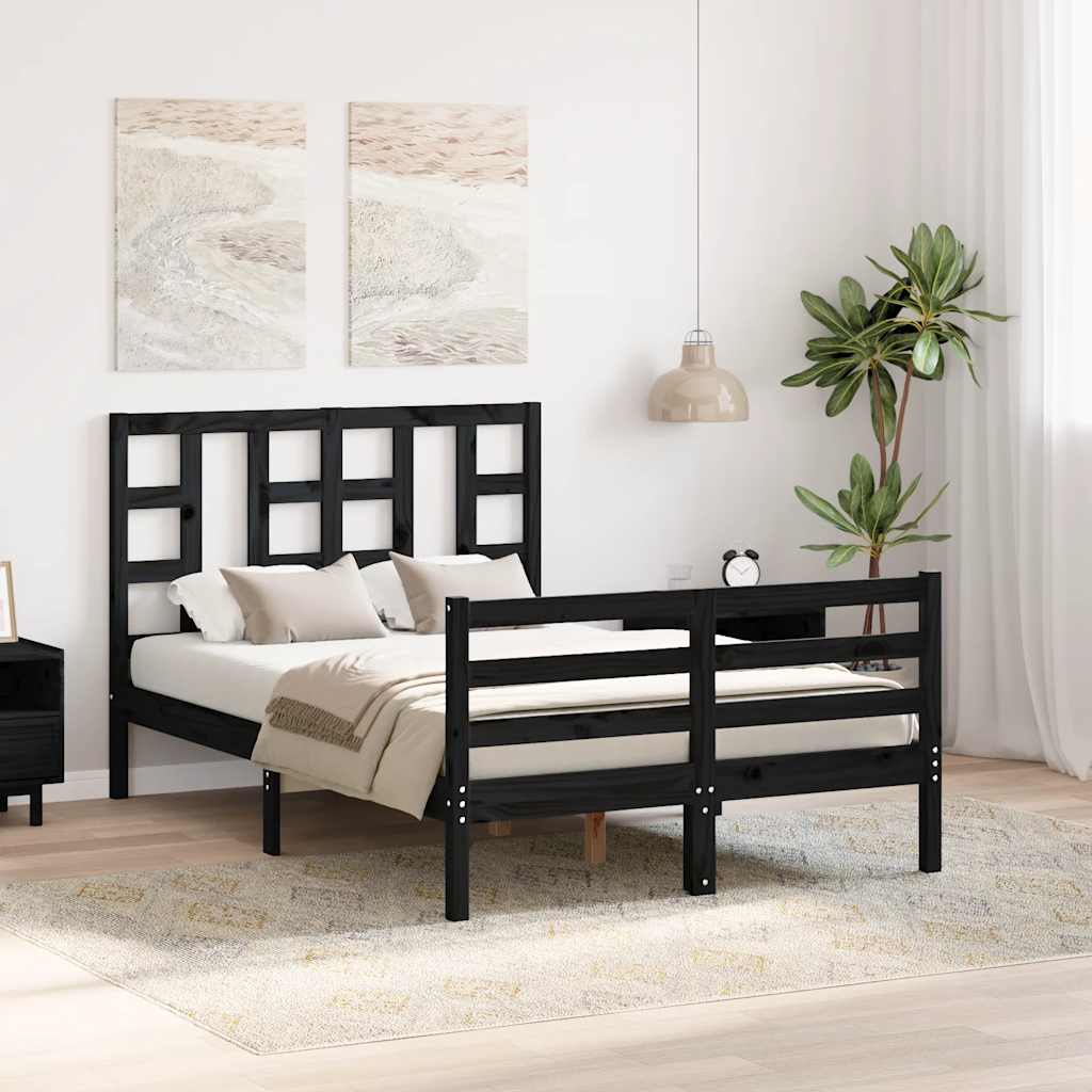 fekete tömör fa ágykeret fejtámlával Small Double