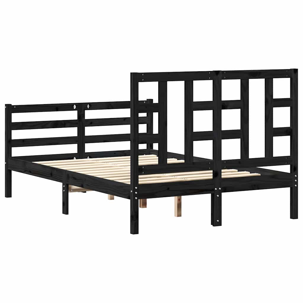 fekete tömör fa ágykeret fejtámlával Small Double