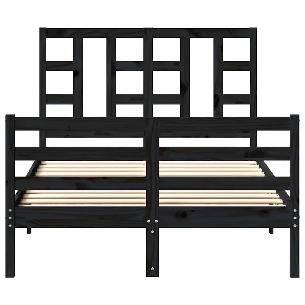 fekete tömör fa ágykeret fejtámlával Small Double