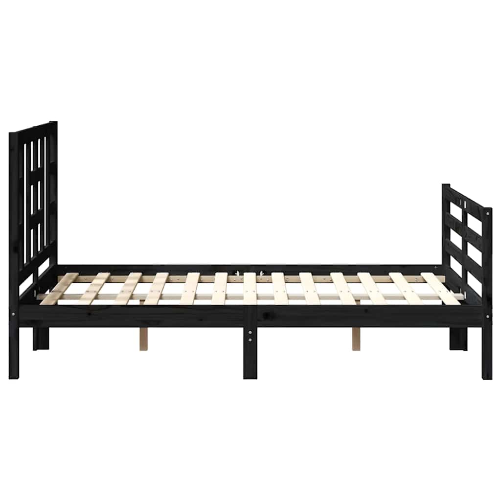 fekete tömör fa ágykeret fejtámlával Small Double