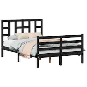 vidaXL Lovos rėmas su galvūgaliu, juodas, mediena, mažas dvivietis