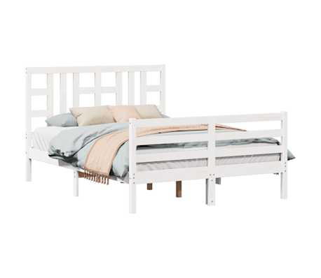 vidaXL Lovos rėmas su galvūgaliu, baltas, medienos masyvas, dvivietis