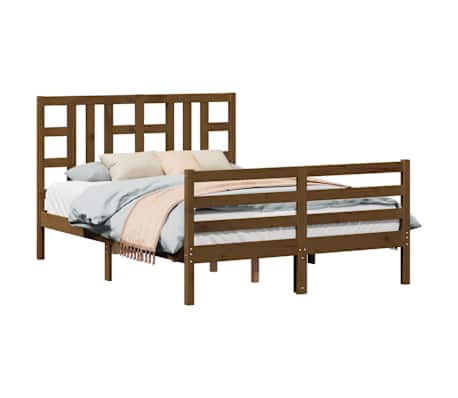 vidaXL Lovos rėmas su galvūgaliu, rudas, medienos masyvas, dvivietis