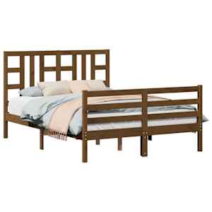 vidaXL Lovos rėmas su galvūgaliu, rudas, medienos masyvas, dvivietis