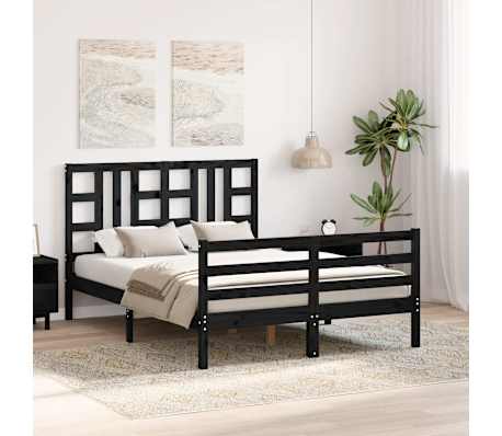 vidaXL Lovos rėmas su galvūgaliu, juodas, medienos masyvas, dvivietis