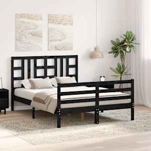 vidaXL Lovos rėmas su galvūgaliu, juodas, medienos masyvas, dvivietis