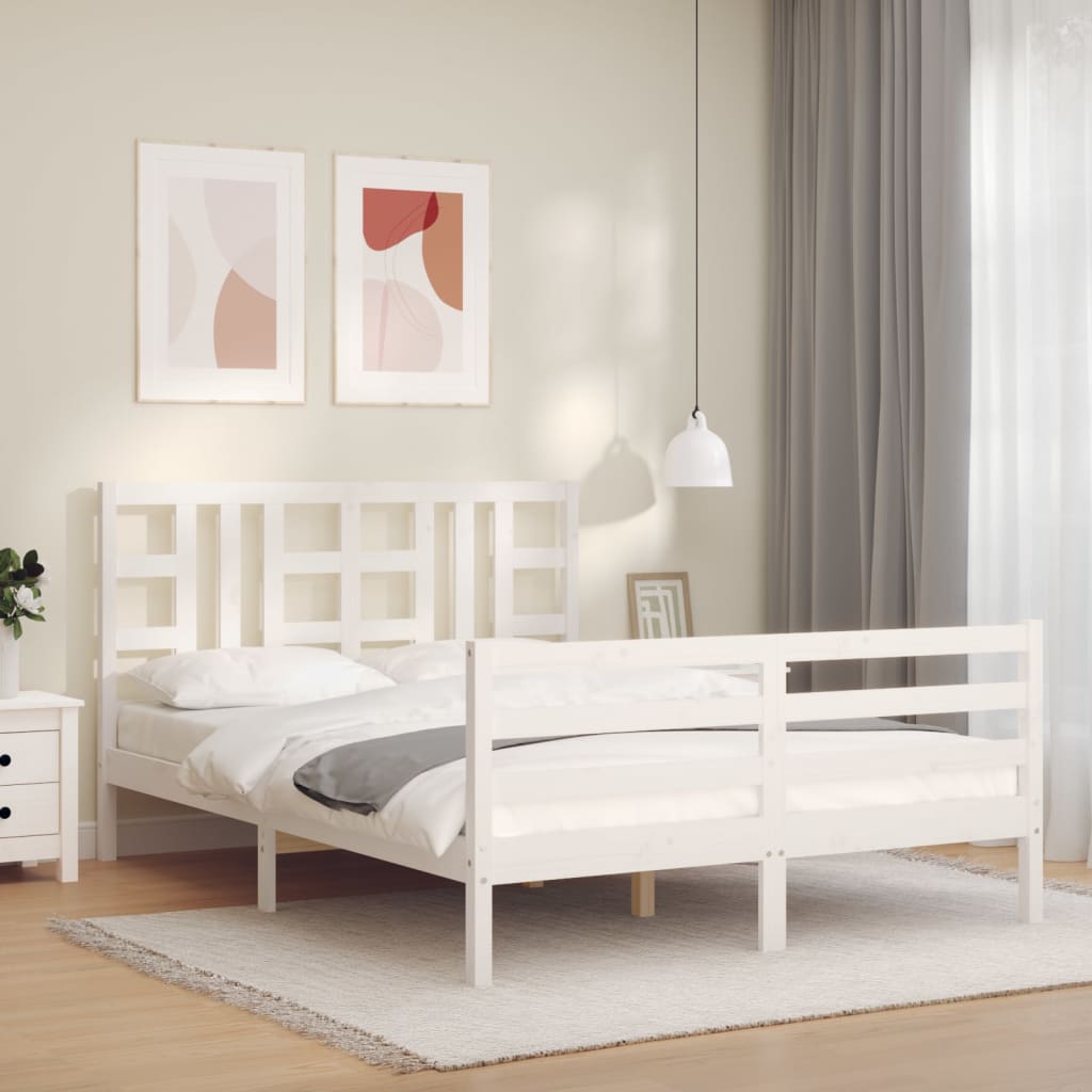 vidaXL Bedframe zonder matras massief grenenhout wit 140x190 cm afbeelding