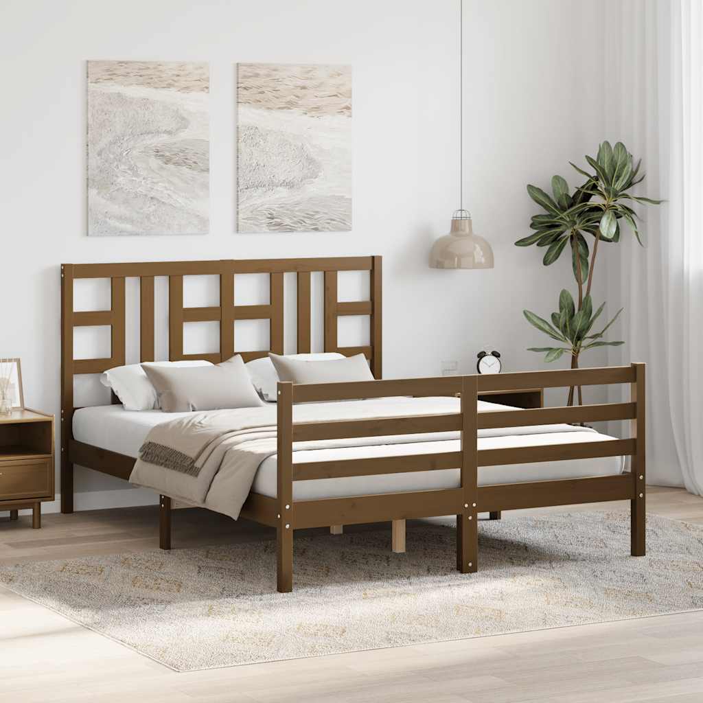 Cadru de pat, maro miere, 140x190 cm, lemn masiv