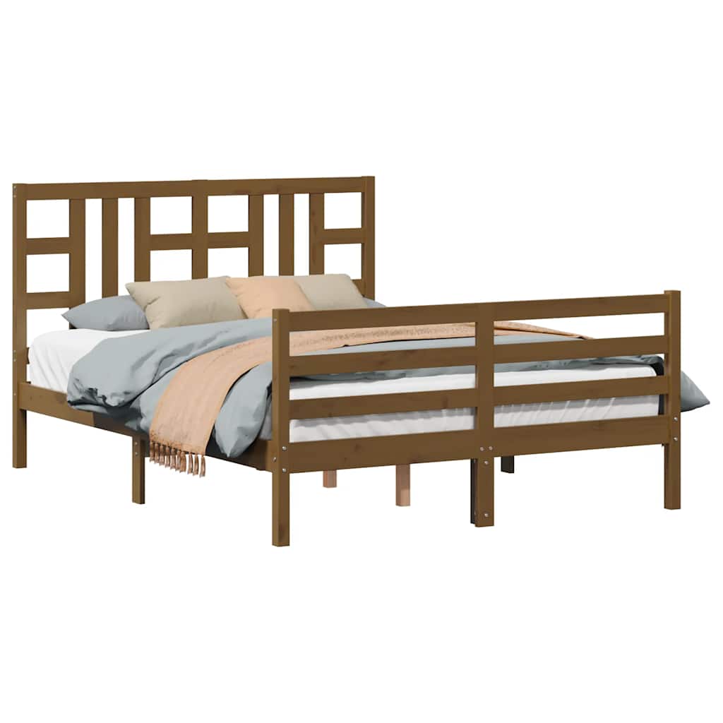Cadru de pat, maro miere, 140x190 cm, lemn masiv