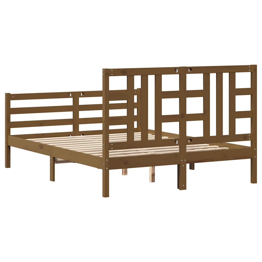 Cadru de pat, maro miere, 140x190 cm, lemn masiv