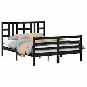 vidaXL Lovos rėmas su galvūgaliu, juodas, 140x190cm, medienos masyvas
