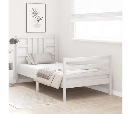 vidaXL Lovos rėmas be čiužinio, baltas, 90x200cm, pu&scaron;ies masyvas