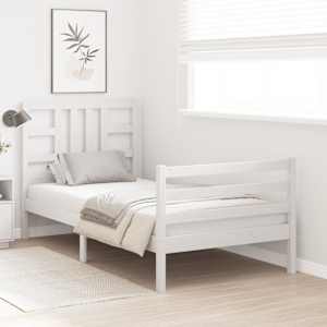 vidaXL Lovos rėmas be čiužinio, baltas, 90x200cm, pu&scaron;ies masyvas