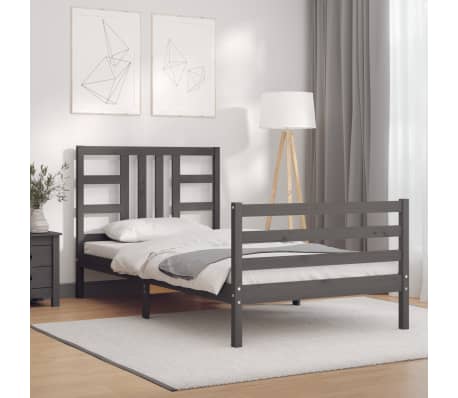 vidaXL Bedframe met hoofdbord massief hout grijs 90x200 cm