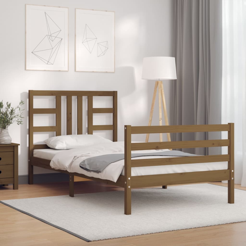 Cadru de pat cu tăblie, maro miere, 90x200 cm, lemn masiv