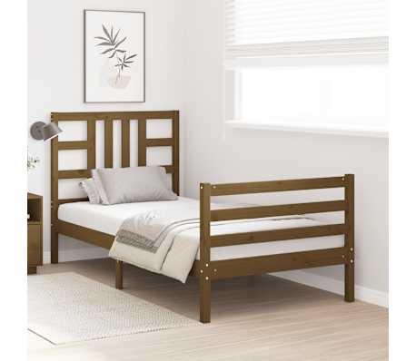 vidaXL Lovos rėmas su galvūgaliu, medaus rudas, 90x200cm, mediena