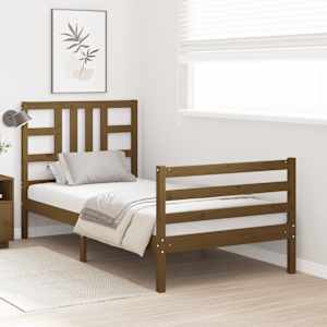 vidaXL Lovos rėmas su galvūgaliu, medaus rudas, 90x200cm, mediena