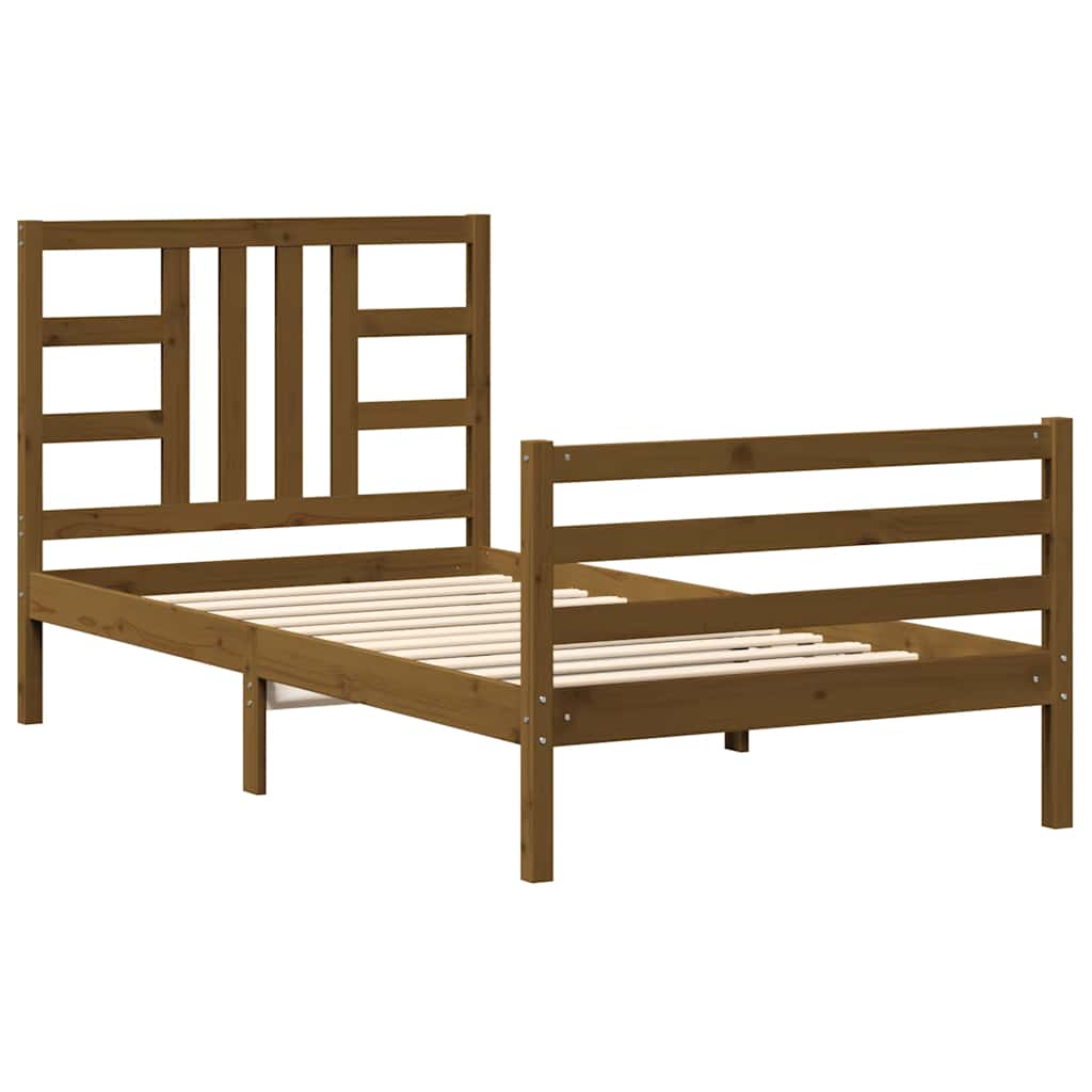 mézbarna tömör fa ágykeret fejtámlával 100 x 200 cm