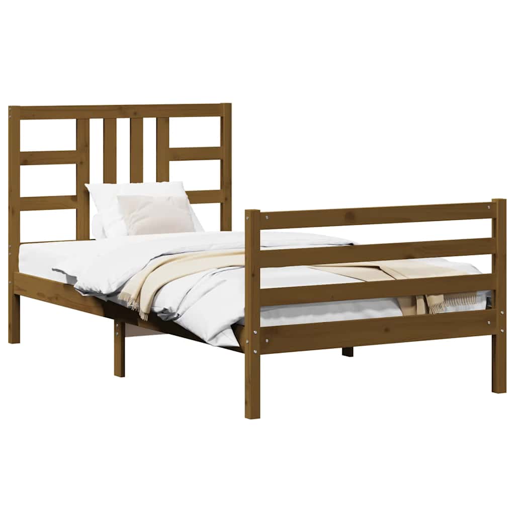 mézbarna tömör fa ágykeret fejtámlával 100 x 200 cm