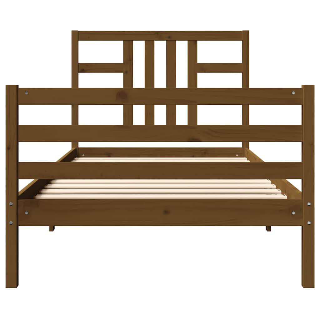 mézbarna tömör fa ágykeret fejtámlával 100 x 200 cm