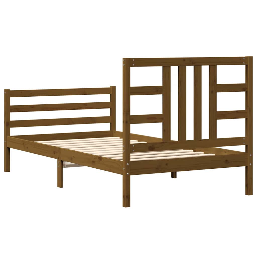 mézbarna tömör fa ágykeret fejtámlával 100 x 200 cm