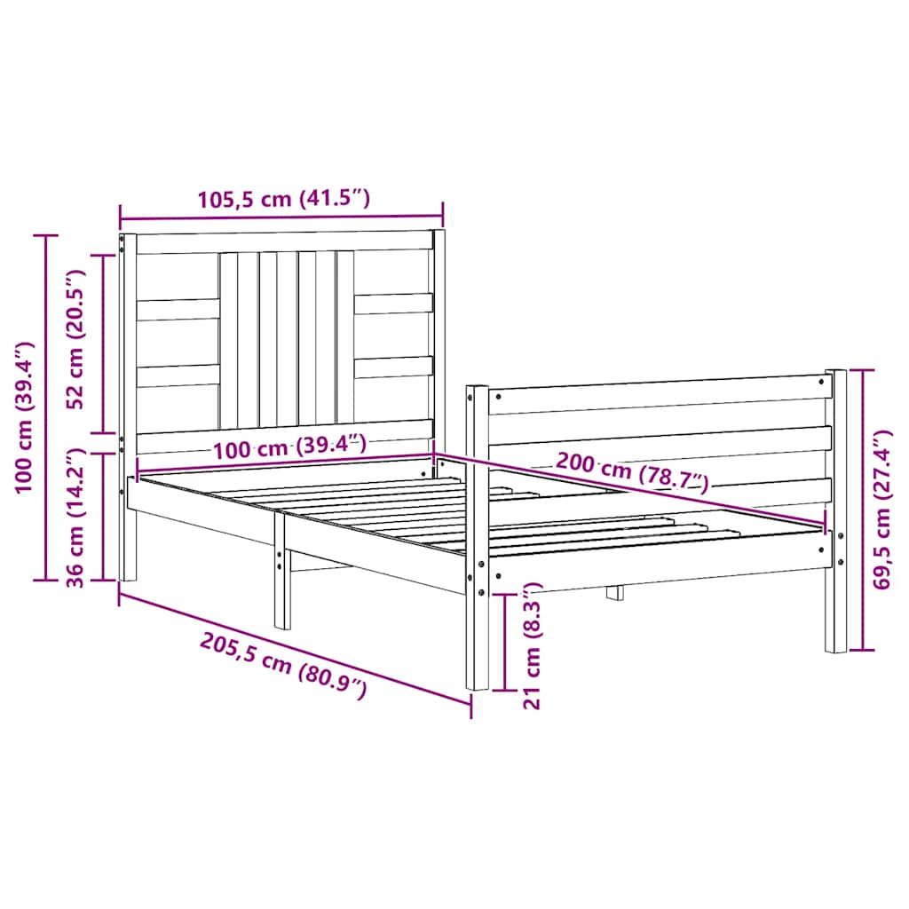 mézbarna tömör fa ágykeret fejtámlával 100 x 200 cm