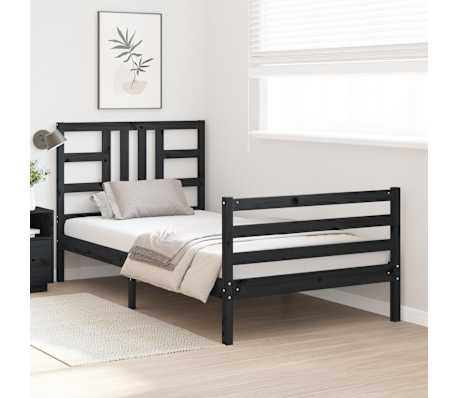 vidaXL Lovos rėmas su galvūgaliu, juodas, 100x200cm, medienos masyvas