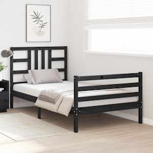 vidaXL Lovos rėmas su galvūgaliu, juodas, 100x200cm, medienos masyvas