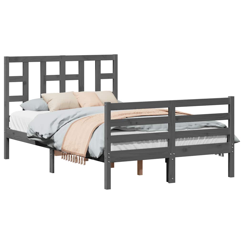 szürke tömör fa ágykeret fejtámlával 120 x 200 cm