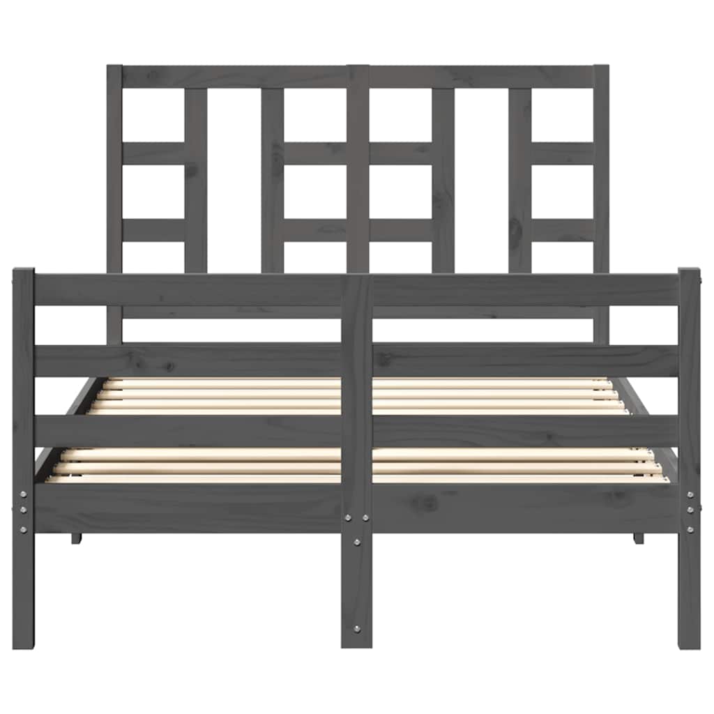 szürke tömör fa ágykeret fejtámlával 120 x 200 cm