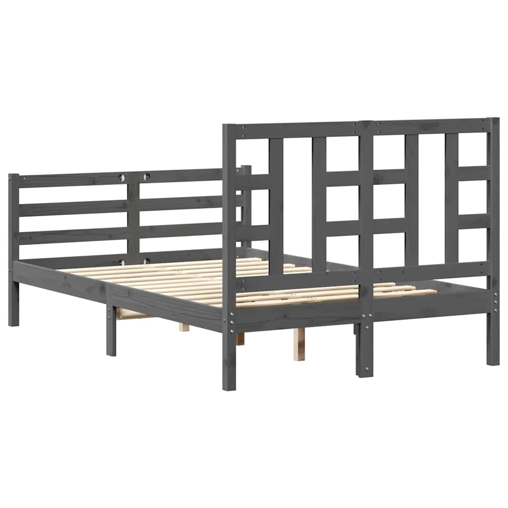 szürke tömör fa ágykeret fejtámlával 120 x 200 cm