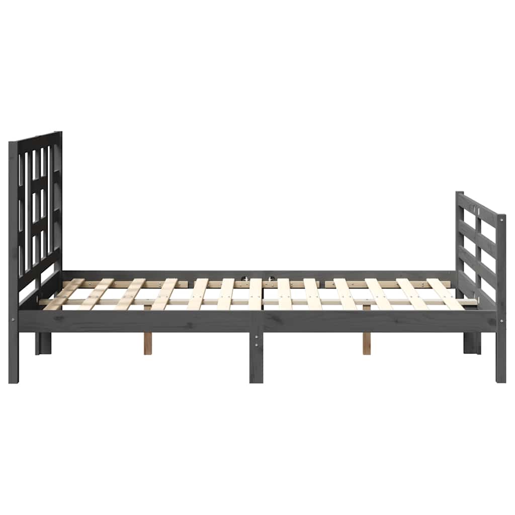 szürke tömör fa ágykeret fejtámlával 120 x 200 cm