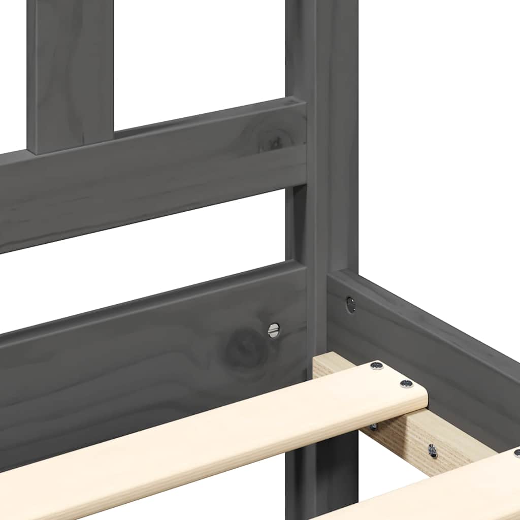 szürke tömör fa ágykeret fejtámlával 120 x 200 cm