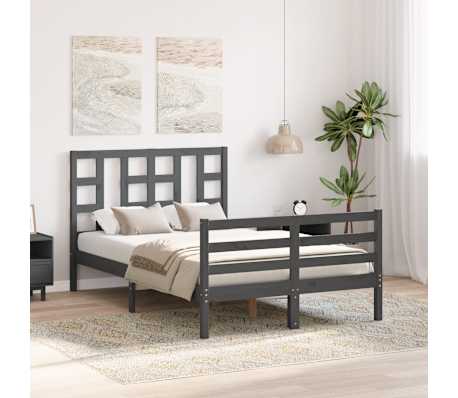 vidaXL Bedframe met hoofdbord massief hout grijs 120x200 cm