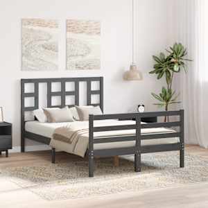 vidaXL Bedframe met hoofdbord massief hout grijs 120x200 cm