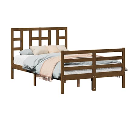 vidaXL Lovos rėmas su galvūgaliu, rudas, 120x200cm, medienos masyvas