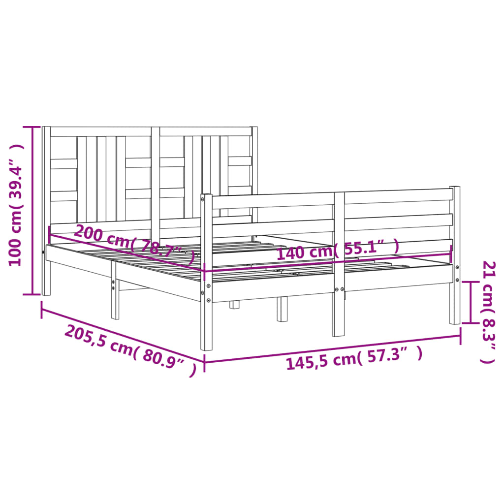 Posteljni okvir z vzglavjem bel 140x200 cm trden les