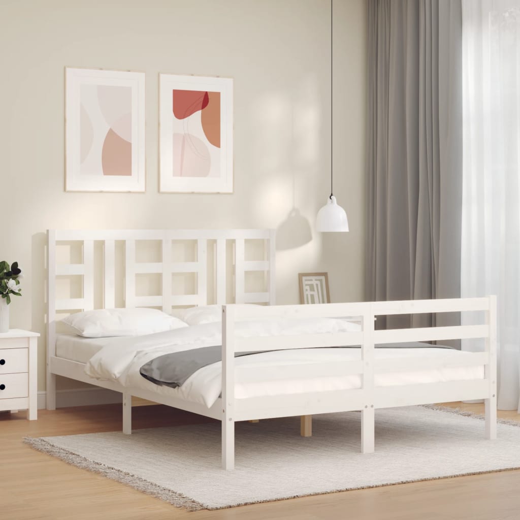 Rám postele s čelem bílý 140 x 200 cm masivní dřevo