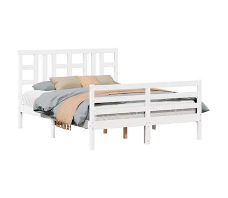 vidaXL Lovos rėmas su galvūgaliu, pilkas, 140x200cm, medienos masyvas