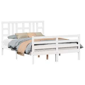 vidaXL Lovos rėmas su galvūgaliu, pilkas, 140x200cm, medienos masyvas