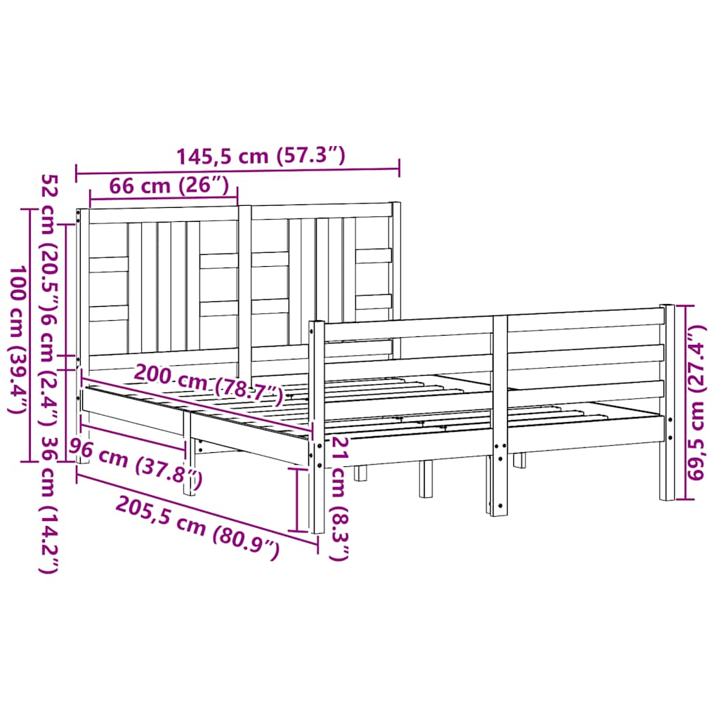 fekete tömör fa ágykeret fejtámlával 140 x 200 cm