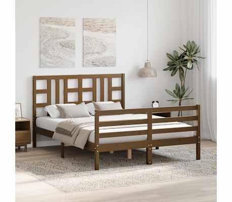 vidaXL Lovos rėmas su galvūgaliu, juodas, 140x200cm, medienos masyvas