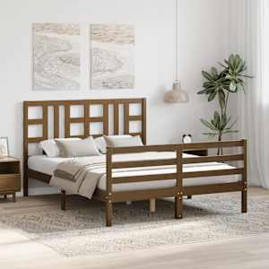 vidaXL Lovos rėmas su galvūgaliu, juodas, 140x200cm, medienos masyvas