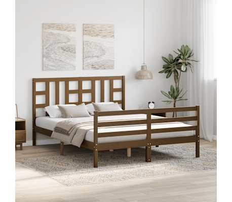 vidaXL Lovos rėmas su galvūgaliu, rudas, medienos masyvas, didelis