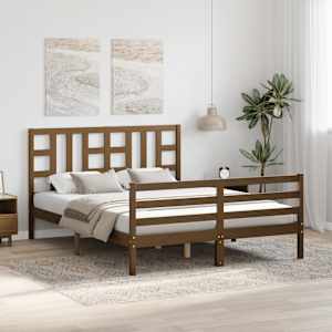 vidaXL Lovos rėmas su galvūgaliu, rudas, medienos masyvas, didelis