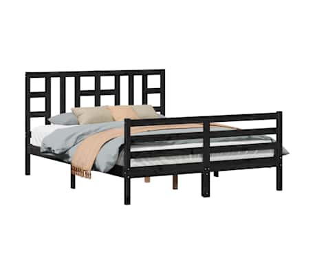 vidaXL Lovos rėmas su galvūgaliu, juodas, medienos masyvas, didelis