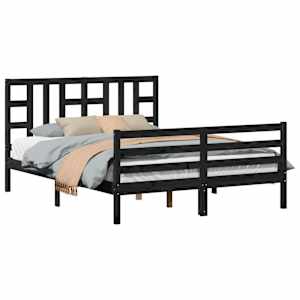 vidaXL Lovos rėmas su galvūgaliu, juodas, medienos masyvas, didelis