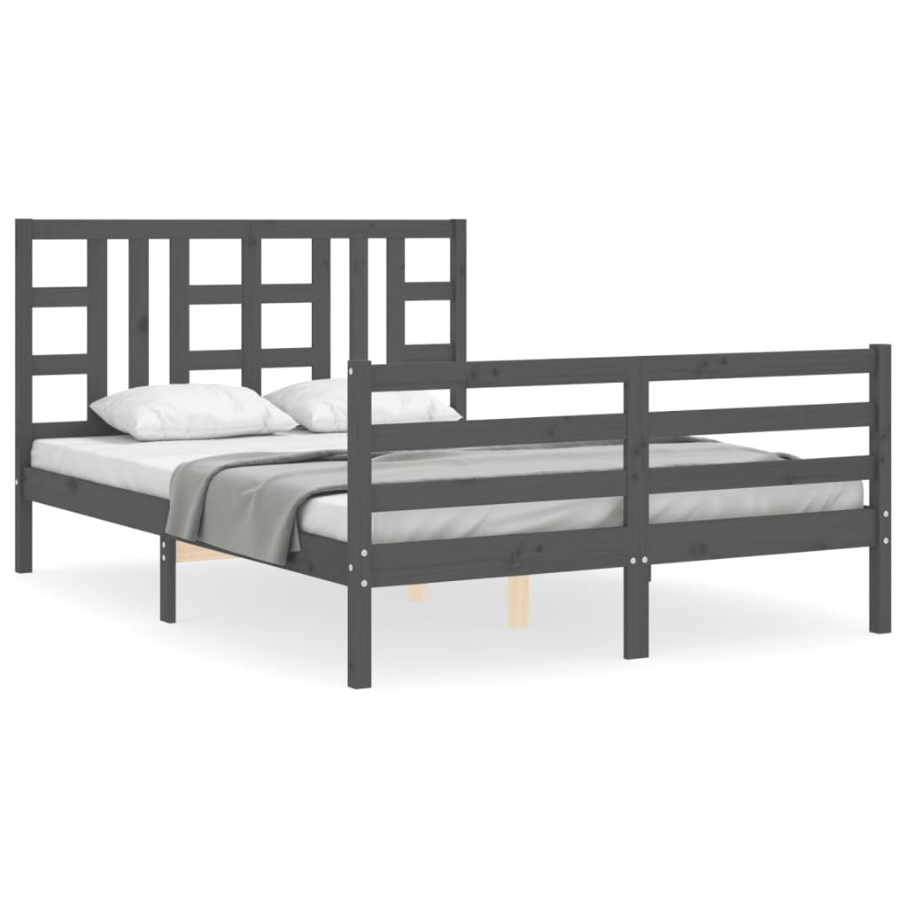 vidaXL Bedframe met hoofdbord massief hout grijs 160x200 cm