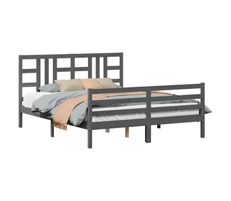 vidaXL Lovos rėmas su galvūgaliu, pilkas, 160x200cm, medienos masyvas